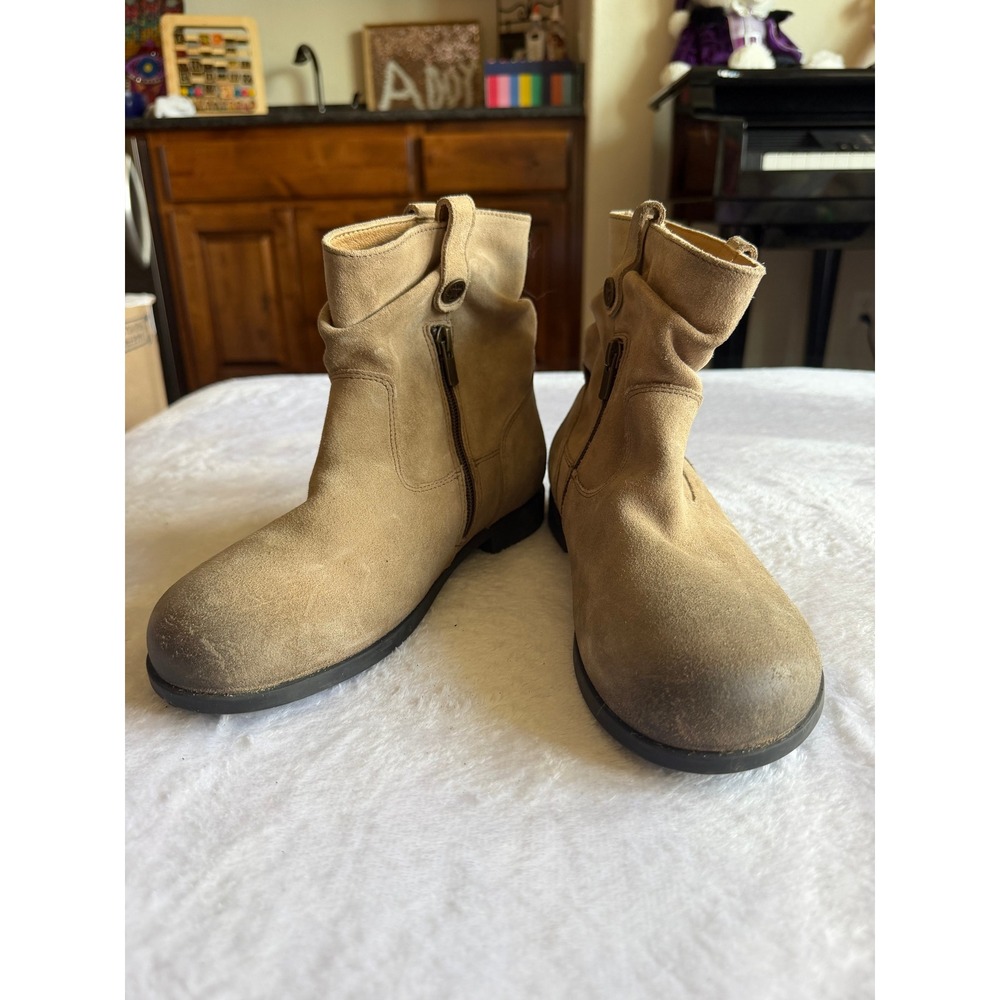 Birkenstock Sarnia Slouch Ankle Boots Taupe Suede Womens 7 EU 38 Narrow